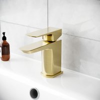 Brushed Brass Modern Cloakroom Square Basin Mono Mixer Tap