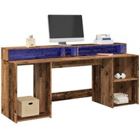 Berkfield Home Desk with LED Lights Old Wood 200x55x91 cm Engineered Wood in Brown | Size: 200 x 55 x 91 cm