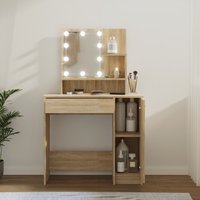 Berkfield Home Dressing Table with LED Sonoma Oak 86.5x35x136 cm in Brown