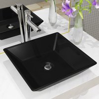 Berkfield Home Basin Ceramic Square Black 41.5x41.5x12 cm