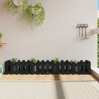 Berkfield Home Garden Raised Bed with Fence Design Black 200x30x30 cm Solid Wood Pine | Size: 200 x 30 x 30 cm