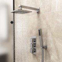 Nes Home Cameo 3 Dial 2 Way Square Shower Head & Handset Set in Silver