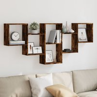 Berkfield Home Wall Shelf Smoked Oak 159x18x66 cm Engineered Wood in Brown | Size: 159 x 18 x 66 cm