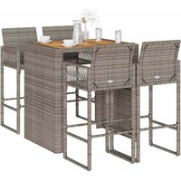 Berkfield Home 5 Piece Garden Bar Set without Cushions Grey Poly Rattan Acacia