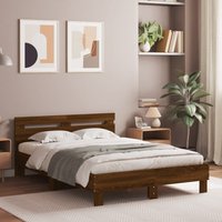 Berkfield Home Bed Frame with LED without Mattress Brown Oak 120x190 cm Small Double
