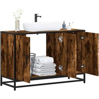 Berkfield Home Bathroom Sink Cabinet Smoked Oak 90x33x60 cm Engineered Wood in Brown | Size: 90 x 33 x 60 cm