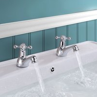 Trafford Traditional Cross Head Basin Hot & Cold Tap Pair & Waste Chrome