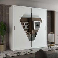 Sliding Wardrobes 4U Contemporary Double Door Sliding Wardrobe with Decorative Mirror - 203cm in White