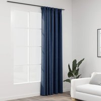 Berkfield Home Linen-Look Blackout Curtains with Hooks Blue 290x245 cm
