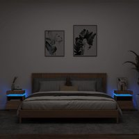 Berkfield Home Bedside Cabinets with LED Lights 2 pcs Sonoma Oak 40x39x48.5 cm in Brown