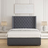 BSSPOKE Winchester Divan Bed Set Plush Velvet 54"Headboard Mattress No Drawers in Charcoal | Size: Double