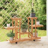 Berkfield Home Flower Stand with Wheels 110x25x78 cm Solid Wood Fir in Brown | Size: 110 x 25 x 78 cm