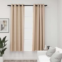 Berkfield Home Linen-Look Blackout Curtains with Grommets 2pcs Beige 140x175cm | Size: 140x175 cm