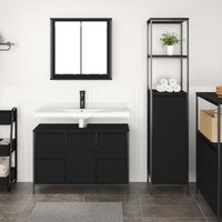 Berkfield Home Bathroom Furniture Set Set of 2 Black Oak Engineered Wood