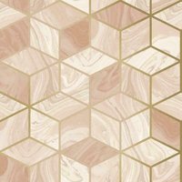 Rasch Marble Squares Geometric 3D Diamond Cubes Metallic Geo Wallpaper in Pink