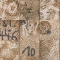 Wood Block Square Pattern Graffiti Motif Faux Effect Realistic Wallpaper