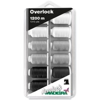 & BLISTERBOX LOCK 125 Box Aerolock No.125 12 x 1 200m Black Grey & White Miniking Spools Madeira