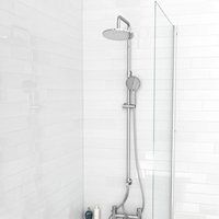 Nes Home Modern Exposed Round Shower Mixer Handset & Riser Rail Kit Chrome in Metallic Silver