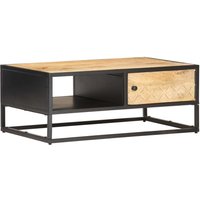 Berkfield Home Coffee Table with Carved Door 90x55x36 cm Rough Mango Wood in Brown | Size: 90 x 55 x 36 cm