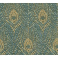 A.S. Creation Peacock Bird Feather Design Non Woven Vinyl Wallpaper in Turquoise