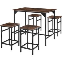 tectake Dining Table With 4 Bar Stools Edinburgh in Brown | Size: 4 Person