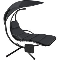 tectake Hanging Chair Elaria with Stand, Lounger Sun Canopy with UV-Protection in Black | Size: 1 Seater
