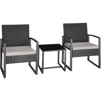 tectake Garden Table & Chairs Granada - 2 armchairs, coffee table, bistro set in Light Grey | Size: 2 Seater