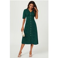 FS Collection Women's Dot Print Button Front Midi Dress in Green | Size: XS