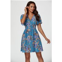 FS Collection Women's Floral Print Short Sleeve Mini Dress In Blue | Size: Medium