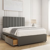 BSSPOKE Sienna Plush Divan Bed Set 24"Headboard 2Drawers Same Side & Mattress in Grey | Size: King