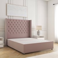BSSPOKE Olivia Divan Bed Plush Velvet 54" Headboard & No Mattress No Drawers in Pink | Size: Double