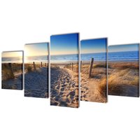 Berkfield Home Canvas Wall Print Set Sand Beach 100 x 50 cm