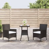 Berkfield Home 3 Piece Garden Bistro Set with Cushions Black Poly Rattan