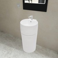 Berkfield Home Ceramic Stand Bathroom Sink Basin Faucet/Overflow Hole White Round