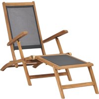 Berkfield Home Deck Chair with Footrest Solid Teak Wood Black