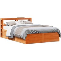 Berkfield Home Bed Frame with Headboard Wax Brown 120x190 cm Small Double Solid Wood Pine