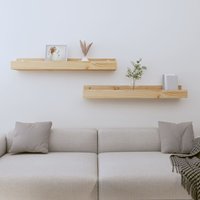 Berkfield Home Wall Shelves 2 pcs 80x12x9 cm Solid Wood Pine in Brown | Size: 80 x 12 x 9 cm