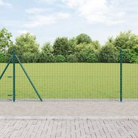Berkfield Home Fence Posts Set with Base Plates Set of 7 Green Concrete, Metal
