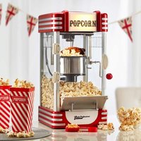 Cooks Professional Retro Popcorn Maker Machine 310W with Crank Handle & One Touch Control in Red