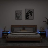 Berkfield Home Bedside Cabinets with LED Lights 2 pcs Smoked Oak 40x39x48.5 cm in Brown