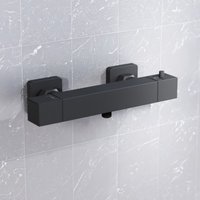Square Matte Black Thermostatic Shower Bar Valve Single Outlet