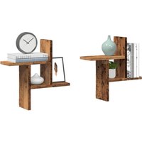 Berkfield Home Wall Shelves 2 pcs Old Wood 38x12x38 cm Engineered Wood in Brown | Size: 38 x 12 x 38 cm