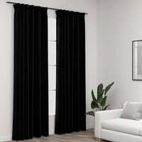 Berkfield Home Linen-Look Blackout Curtains with Hooks 2 pcs Black 140x245 cm