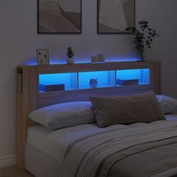 Berkfield Home LED Headboard Sonoma Oak 180x18.5x103.5 cm Engineered Wood in Brown
