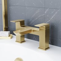 Nes Home Modern Brushed Brass Bathroom Square Deck Mounted Bath Filler Tap in Gold