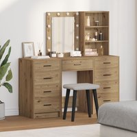Berkfield Home 3-Piece Dressing Table Set with LED in Artisan Oak Engineered Wood in Brown