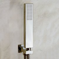 Chrome Rectangular Shower Handset Kit & 1.5m Hose Adjustable Bracket Metallic