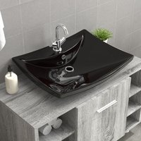 Berkfield Home Black Luxury Ceramic Basin Rectangular with Overflow & Faucet Hole