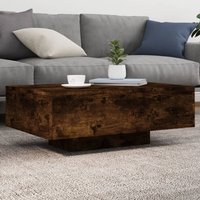 Berkfield Home Coffee Table with LED Lights Smoked Oak 85x55x31 cm in Brown | Size: 85 x 55 x 31 cm