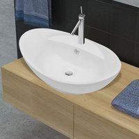 Berkfield Home Luxury Ceramic Basin Oval with Overflow & Faucet Hole in White